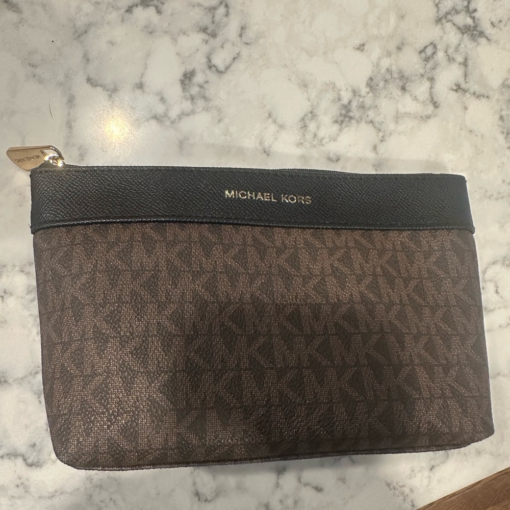 Michael Kors Black and Brown Toiletry Bag